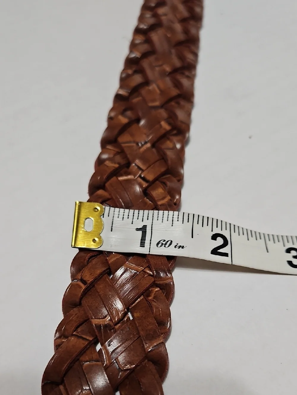 Women's Braided Brown Leather Belt with Round Silver Buckle Size M/L